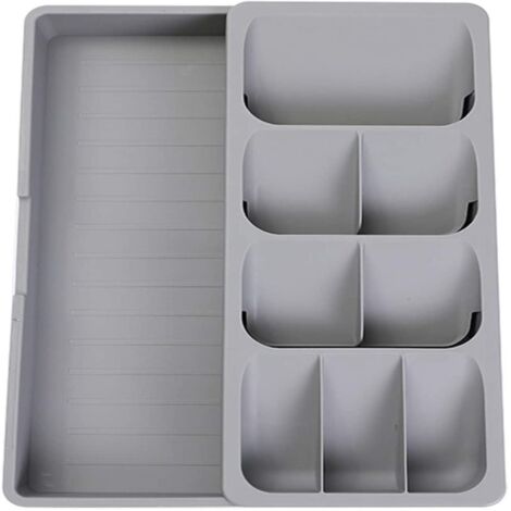 Plateau de rangement pour couverts, organisateur extensible pour tiroir de cuisine pouvant contenir cuillères, fourchettes et autres ustensiles. (1/5)
