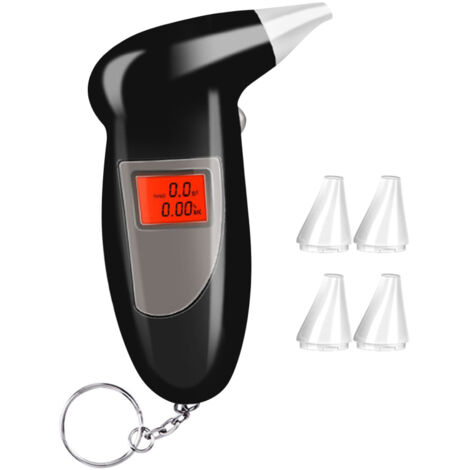 Éthylotest portable avec 5 embouts buccaux, porte-clés testeur d'alcoolémie, détecteur de BAC numérique rétroéclairé par LED, analyseur précis avec alarme pour usage personnel