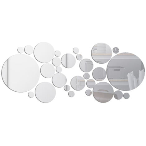 Lot de 30 stickers muraux ronds effet miroir, amovibles, en acrylique, décoratifs et à faire soi-même pour la chambre, la salle de bain et le salon(argent) (1/5)