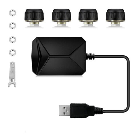 Système de surveillance de la pression des pneus TPMS USB pour navigation Android, système d'alarme de surveillance de la pression des pneus, transmission sans fil avec 4 capteurs externes