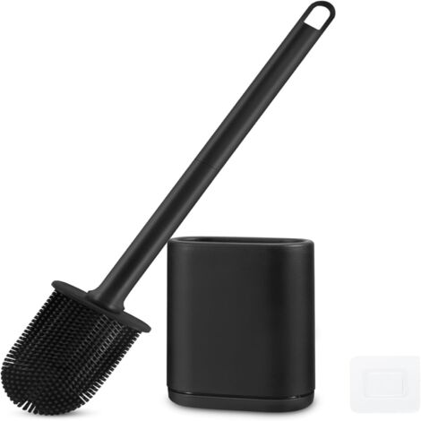 GAXMNS - Brosse WC et support en silicone, pliable et efficace, fixation murale, tête de brosse à long manche et poils en silicone, sans problème de poignée.