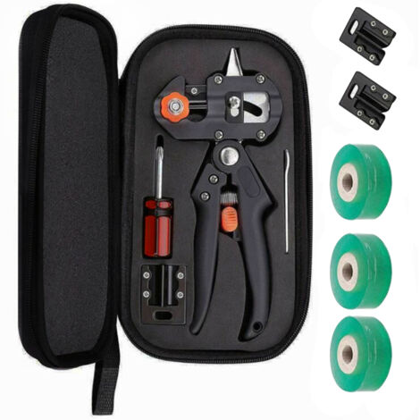 Kit de greffage professionnel pour arbres fruitiers de jardin : sécateur, cisaille à greffer, ciseaux 2 en 1, ensemble d'outils de coupe avec 3 lames remplaçables et ruban adhésif.