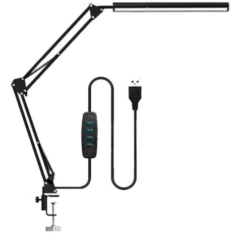La lampe de bureau LED possède un bras réglable à 360 degrés, une lumière blanche chaude réglable, une lumière chaude et une lumière blanche, avec des bras flexibles et des clips en aluminium (noir)