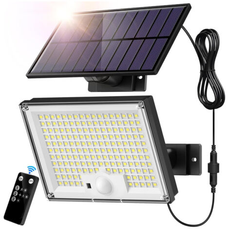 Projecteur solaire à détecteur de mouvement (1 pièce), 172 LED, avec télécommande, applique murale solaire extérieure étanche