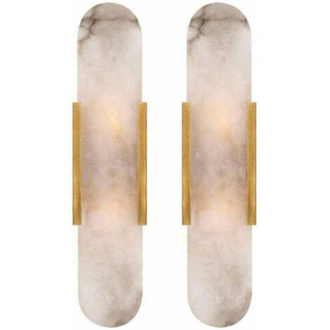 YMDHFS Jeu De 2 Appliques De Pared De Alabastro Natural, Lámpara De Pared De Mármol, Lámpara De Tocador De Baño, Lámpara De Pared De Piedra Blanca Para Dormitorio, Sala De Estar, Escaleras (1/5)