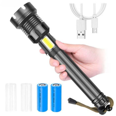 Nouvelle lampe torche XHP160 + COB à lumière rouge et blanche, lampe torche rechargeable longue XHP90USB (lampe torche longue P160 + câble USB) (1/5)