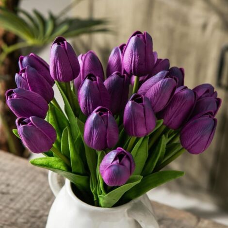 Tulipe artificielle violette en soie de 33 cm (13 pouces), lot de 20 (idéale pour la fête des mères, Pâques, la Saint-Valentin et la décoration de la cuisine) (1/5)