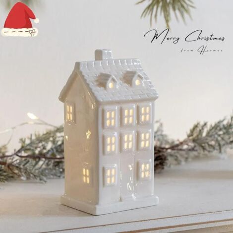 Figurine de chalet de vacances en porcelaine illuminée, collection Nouvel An,veilleuse (1/5)