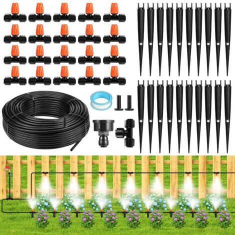 Système d'irrigation goutte à goutte 23 m, arrosage/refroidissement atomisation débit réglable, tuyau polyéthylène 6,35 mm (1/4 po) (1/5)