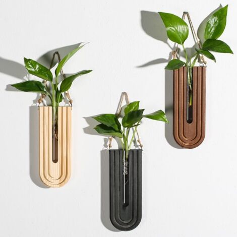 Ensemble de trois pots de fleurs muraux en bois - Style bohème, fait main, design arc-en-ciel, support de culture suspendu, décoration naturelle pour l'entrée et la maison (1/5)
