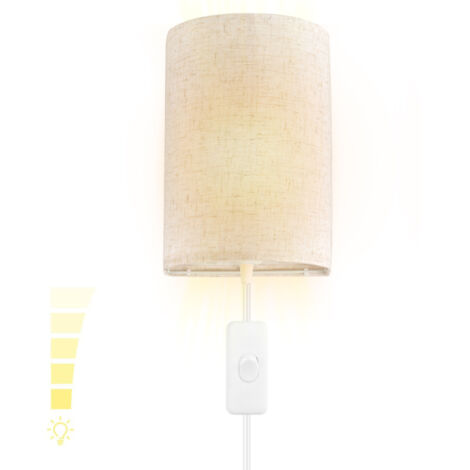 Applique murale à brancher, 3 températures de couleur, avec cordon d'alimentation et variateur d'intensité, idéale pour chambre, salon ou couloir