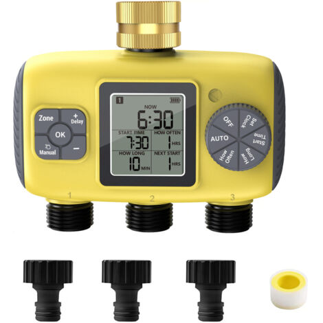Contrôleur d'arrosage intelligent, arroseur automatique pour plantes avec trois vannes, programmateur d'arrosage pour cour extérieure, programmateur d'arrosage pour jardin (1/5)