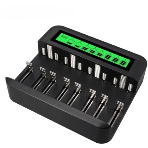 Le chargeur de batterie intelligent multifonctionnel à huit emplacements avec écran LCD peut charger huit piles rechargeables AA de type D/C 5/7. (1/5)
