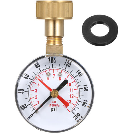 Manomètre de pression d'eau 2-1/2'', filetage femelle 3/4'', 0-200 PSI, aiguille rouge (1/5)