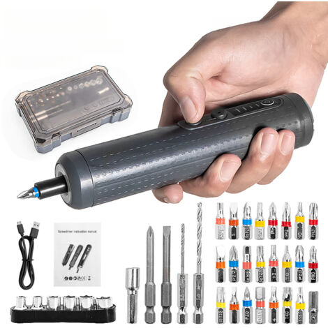 Kit de tournevis électrique sans fil, tournevis électrique rechargeable avec batterie 2000 mAh, chargement USB-C, lampe LED, kit d'outils de réparation domestique 39 pièces (1/5)