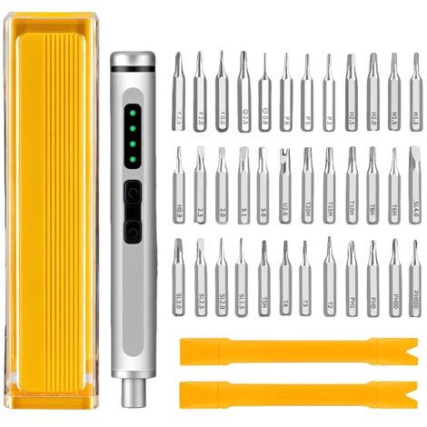 Mini tournevis électrique de précision sans fil rechargeable, 36 embouts magnétiques, manche en alliage d'aluminium, chargement USB-C, pour réparation téléphones, ordinateurs portables,couleur orange (1/5)