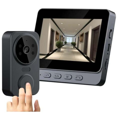 Caméra de surveillance intelligente pour la maison, miroir de porte électronique avec sonnette visuelle M12 noire + sonnette visuelle + bouton de démarrage (1/5)