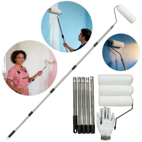 Kit rouleau à peinture avec perche télescopique - Set de peinture 5 sections pour murs et plafonds