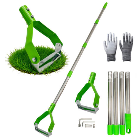 Houe à étrier réglable 125-161cm - Binette de jardin en acier pour désherbage et ameublissement du sol-vert (1/5)