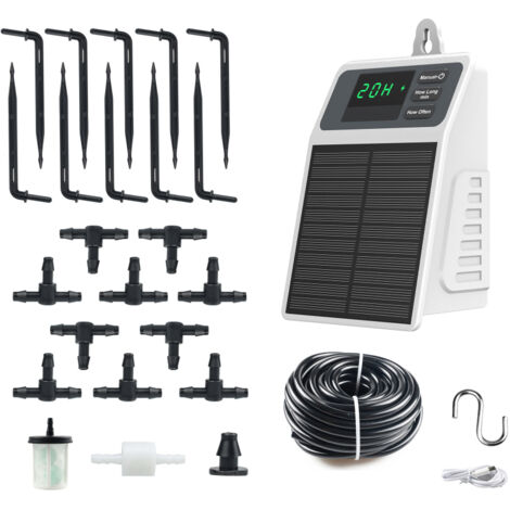 Système d'arrosage automatique goutte à goutte à énergie solaire pour jardin, balcon et terrasse, programmateur d'arrosage personnalisable, batterie 2200 mAh, chargement USB-C, 10 goutteurs, étanchéit