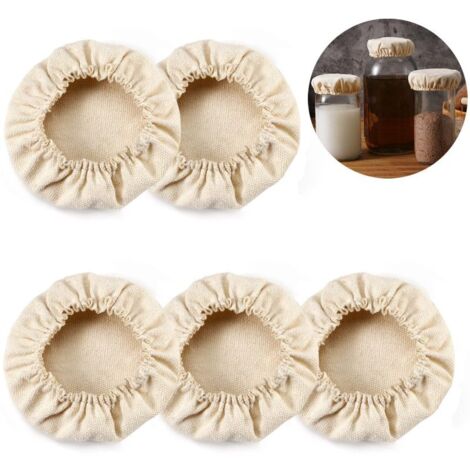 Couvercles Respirants en Coton pour Bocaux – Alternative Écologique au Film Plastique – Idéal pour Sourdough Starter, Kombucha et Fermentation Maison (5 Pièces) (1/5)