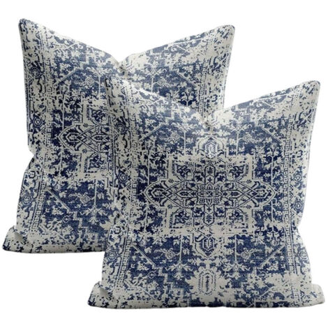 Coussin Décoratif en Lin – Lot de 2 Housses 45x45 cm – Couleur Bleu avec Fermeture Éclair Invisible – Idéal pour Salon, Chambre et Terrasse (1/5)