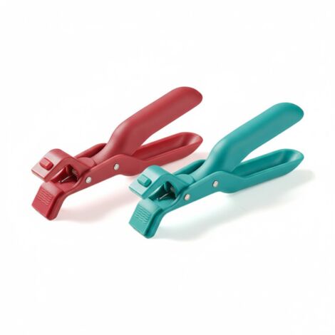 Pince de cuisine en silicone - Lot de 2 lève-assiettes antidérapants, résistant haute température, rouge et vert (1/5)