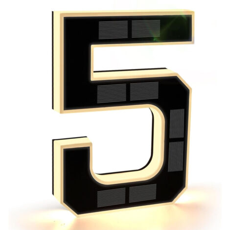 Plaque de maison solaire LED - Numéro adresse lumineux, IP44 étanche, capteur crépusculaire, sans électricité - 5