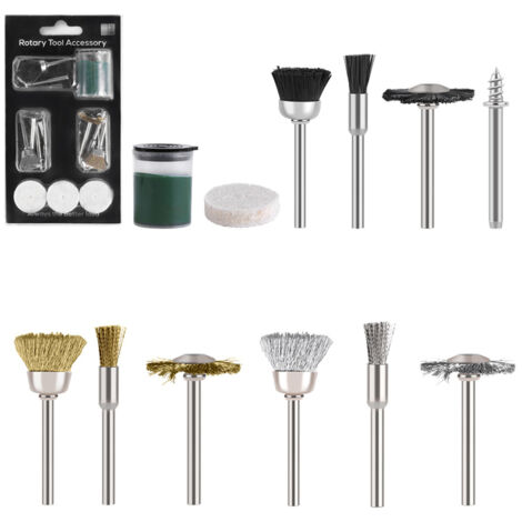 Kit brosses meulage outil rotatif - Lot 17 pièces, tige 3 mm, acier durable, pour décapage et polissage (1/5)