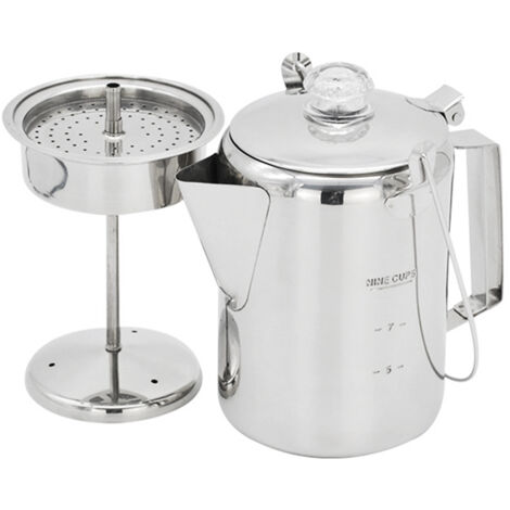 Cafetière à percolation d'extérieur 1,2 L en acier inoxydable, 9 tasses, idéale pour le camping et la cuisine. (1/5)