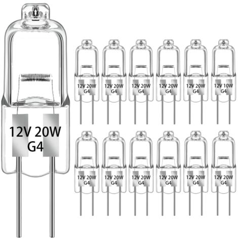 Lot de 12 ampoules halogènes G4, 20 W, 12 V, culot à 2 broches, ampoules à capsule transparente blanc chaud pour l'éclairage domestique (1/5)