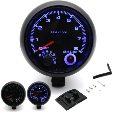 Compte-tours universel noir 3,75 pouces pour voiture, témoin de changement de vitesse blanc, 0-8000 tr/min