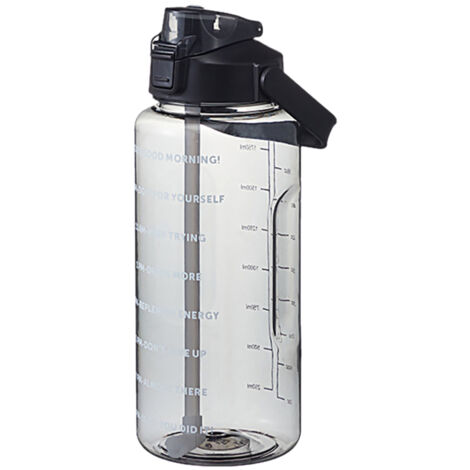 Gourde de 2 L avec marqueur et paille, grande capacité, avec poignée, réutilisable et étanche, idéale pour la randonnée, les voyages, les sports de plein air, la salle de sport et le fitness. (1/3)