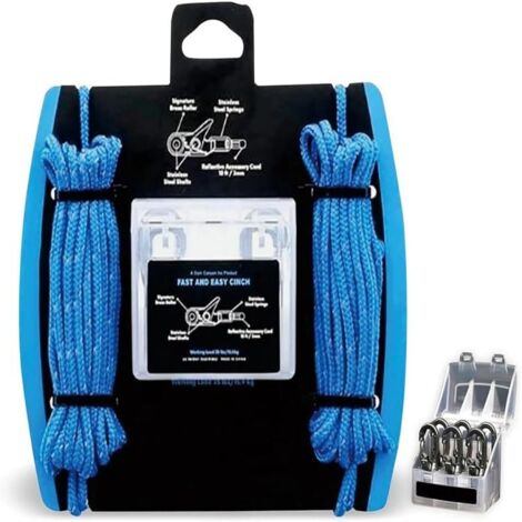 Tendeur de corde d'extérieur avec outil de serrage pour corde de parapluie, tracteur de ligne adapté au camping, à la randonnée et au bateau, bleu (1/5)
