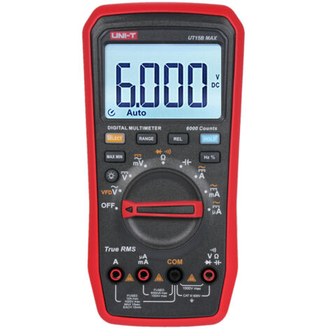 Multimètre numérique UNI-T UT15B MAX 1000 V 6000 points, testeur de variateurs de fréquence (VFD), mesure de tension et de courant AC/DC, résistance, capacité, fréquence, rapport cyclique et températu
