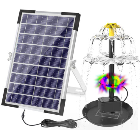 Pompe solaire 6W pour fontaine à eau avec 12 LED, 9 buses et batterie intégrée de 1500 mAh. Idéale pour les bassins, étangs, piscines, aquariums et autres espaces extérieurs. (1/5)