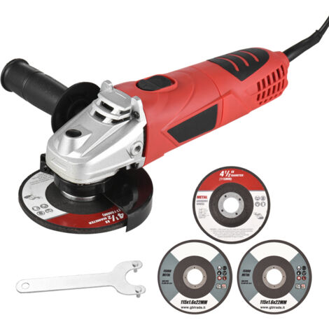 Meuleuse d'angle électrique 6 A 720 W, 115 mm / 125 mm, avec disques à meuler, disques à tronçonner, disque à lamelles et poignée auxiliaire pour couper, meuler, polir et décaper la rouille - Rouge UE (1/5)