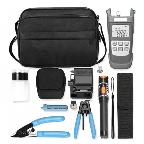 Kit d'outils pour soudure à froid de fibre optique FTTH : soudeuse de fibre multifonctionnelle, wattmètre optique, pince à fil isolé en caoutchouc, cliveuse de fibre. (1/5)