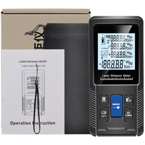 Télémètre numérique intelligent avec mesure de distance par volume continu, calcul de surface et formule de Pythagore, fonctions réglables, étanchéité IP54