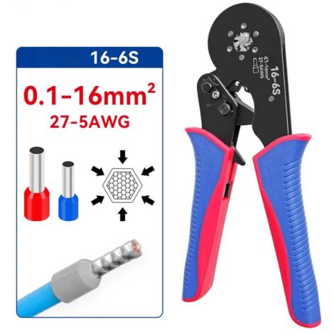 Pince à sertir pour cosses tubulaires HSC816-6S 0,1-16 mm²/27-5 AWG, mini-pince à sertir pour cosses de grande taille, pince électrique (1/5)