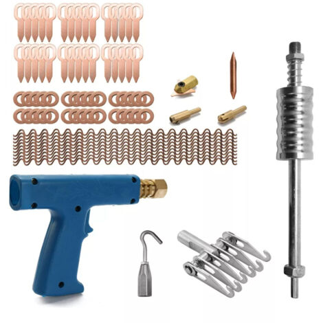 Kit de réparation de bosses pour soudeuse à goujons (77 pièces) : pince de traction, machine à souder par rétreint, marteau à inertie, extracteur, anneaux droits, rondelles rondes, fils de torsion. (1/5)