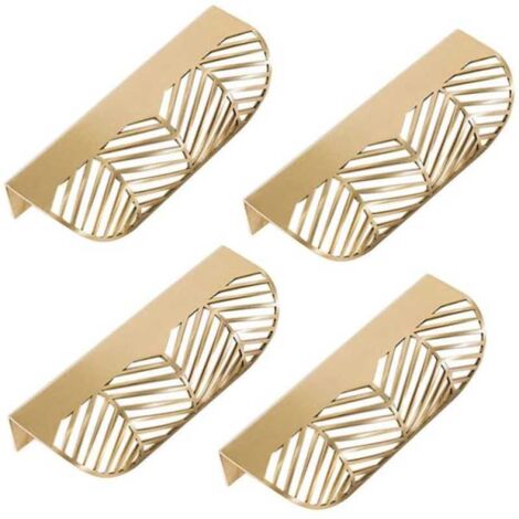 Poignée invisible feuille minimaliste – Lot de 4 – Alliage de zinc – Fini cuivre brossé 64 – Pour meuble, tiroir, armoire