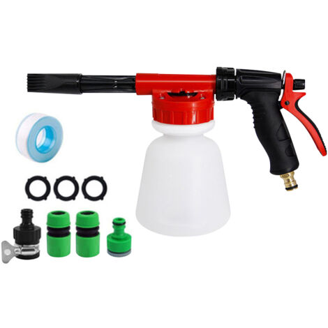Pulvérisateur de mousse pour lavage de voiture et arrosage automatique, avec doseur réglable, kit de buses pour mousse de savon, bouteille de 1 litre et connecteurs universels. (1/5)