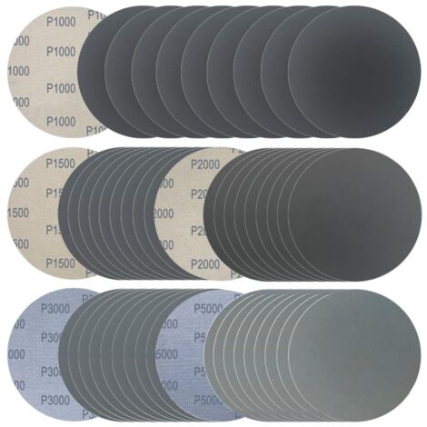6 pulgadas, 50 disques de lija en seco humedo con gancho y boucle, 1000, 1500, 2000, 3000, 5000, papier de lija imperméable de grano surtido, carburo de silicio para lijadora orbital aleatoria, pulido (1/5)