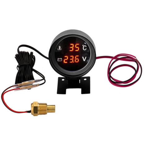 Jauge de température d'eau numérique ronde à LED pour voiture et camion, capteur de température, voltmètre et multimètre 2 en 1 (12 V/24 V).
