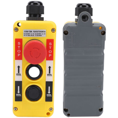 Télécommande industrielle à 2 touches pour palan de grue, étanche IP68, avec arrêt d'urgence et interrupteur à bouton-poussoir. (1/5)