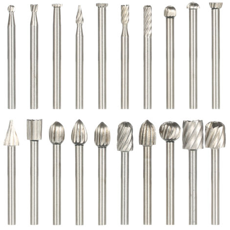 Ensemble de 20 fraises rotatives HSS à queue de 3 mm pour CNC : outils de fraisage, de gravure et de perçage pour le travail du bois et le meulage électrique. Accessoires inclus. (1/5)