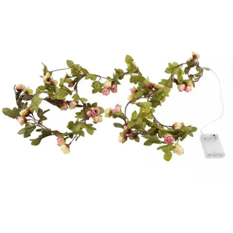 Guirlande lumineuse de Noël à LED avec fleurs, fonctionne sur piles, 2 m, 20 LED, lumière blanc chaud, feuilles vertes, guirlande décorative pour chambre, fêtes, mariages, vitrines, centres commerciau
