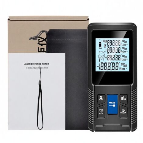 Télémètre numérique intelligent avec mesure de distance par volume continu, calcul de surface et formule de Pythagore, fonctions réglables, étanchéité IP54