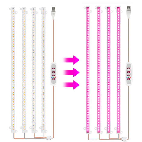 Bandes lumineuses LED pour la croissance des plantes, 8 W, 168 LED, 82,6 lm, avec minuterie 8 h/12 h/16 h et 5 niveaux de luminosité, idéales pour la culture hydroponique en serre et les plantes succu